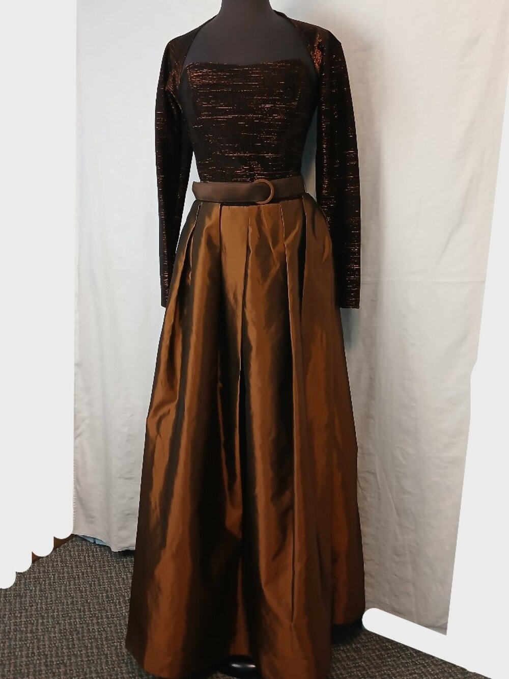 Strapless Gown w Shoulder Shrug & Taffeta Skirt